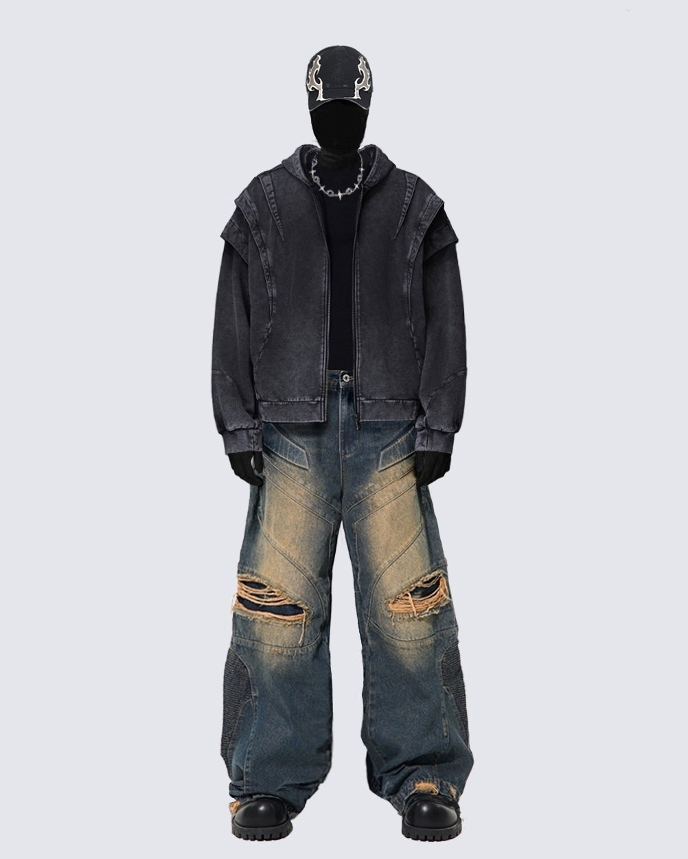 Urban Deconstructed Style Biker Jeans