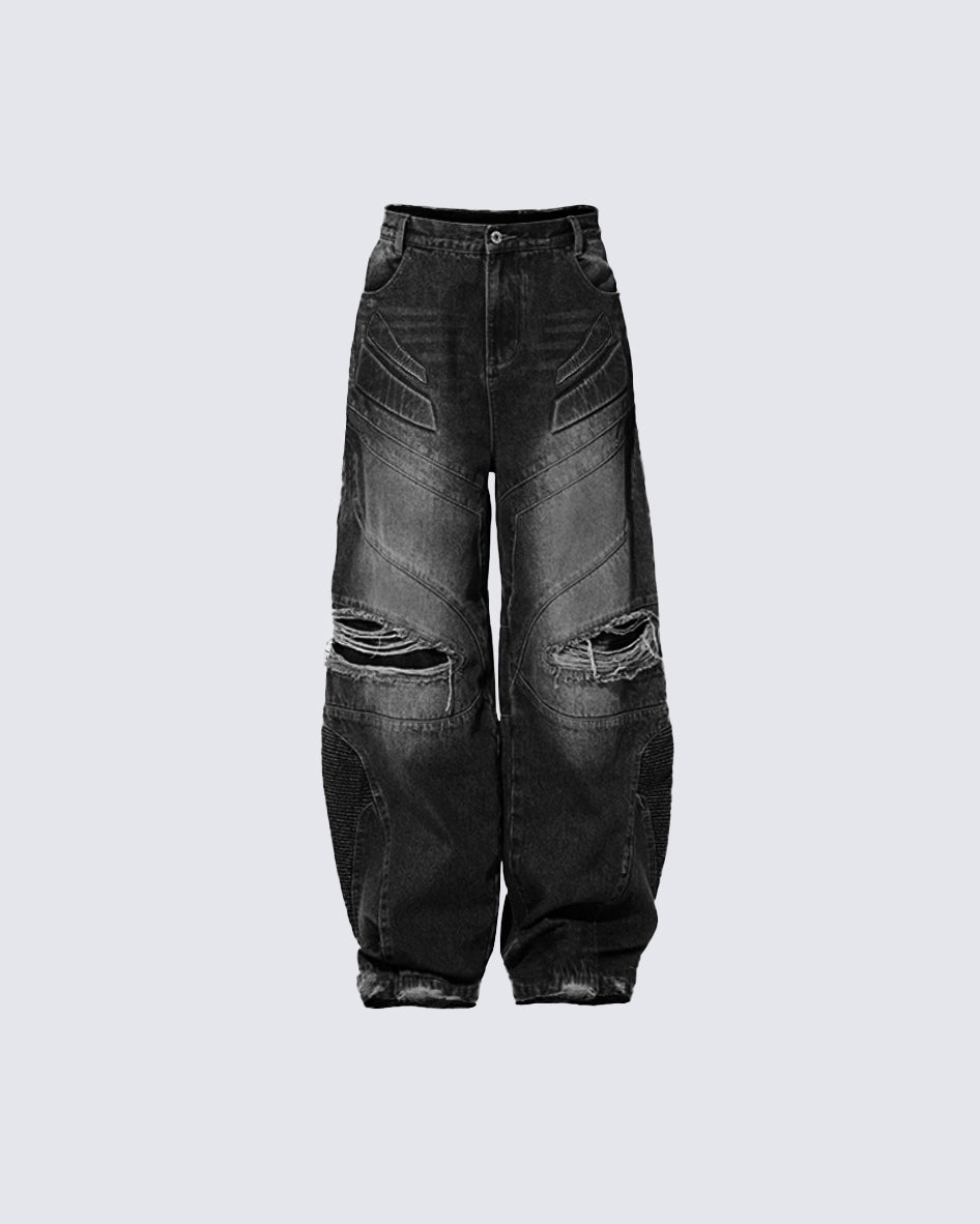 Urban Deconstructed Style Biker Jeans