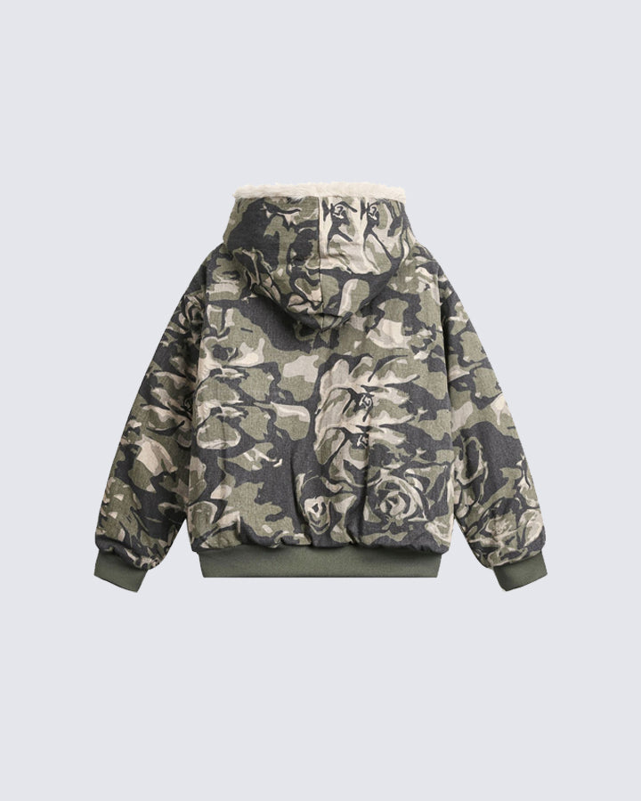 Camouflage Fur Collar Padded Jacket